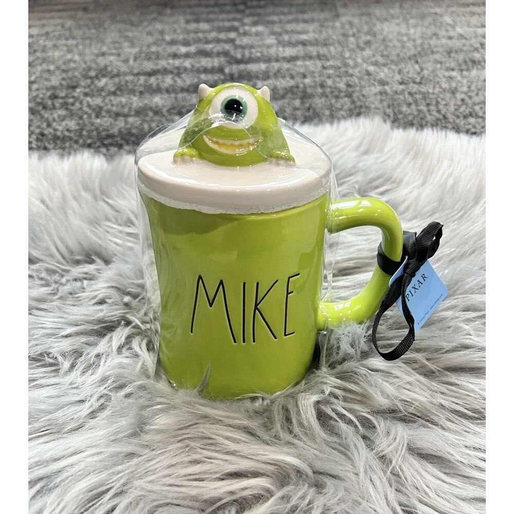 New RAE DUNN Monsters Inc LL "MIKE" Green Mug w/ Topper Pixar Disney VHTF NEW